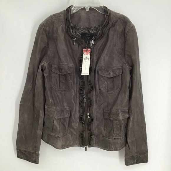 SW3 Bespoke UK Colney Triple Zip Leather Bomber Style Jacket NWT Size Medium - Picture 1 of 10